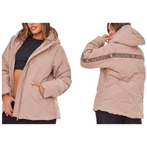 PrettyLittleThing Stone Peach Skin Diamond Quilted Jacket Women's Size 2 US New! - Picture 1 of 16